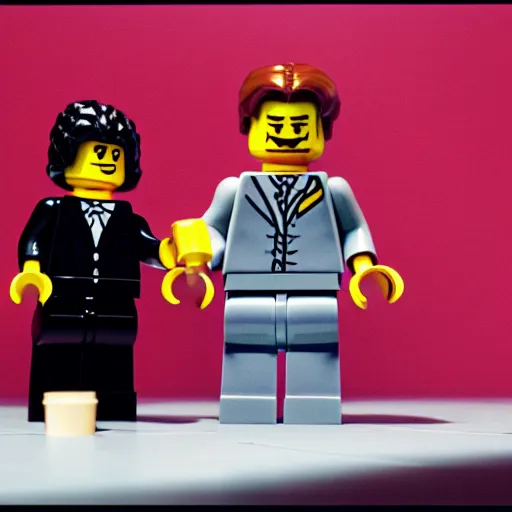 Image similar to lego version of pulp fiction. photograph, photographic, 3 5 mm