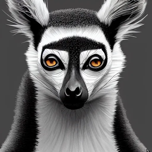 Image similar to Geometric lemur portrait, sun in the background, intricate, elegant, highly detailed, digital painting, artstation, concept art, smooth, sharp focus, illustration, art by artgerm