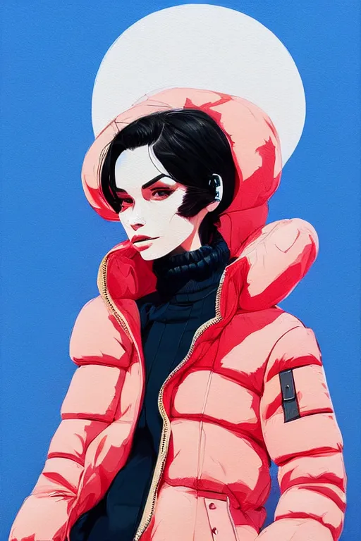 Prompt: a ultradetailed beautiful painting of a stylish woman wearing a puffer jacket, by conrad roset, greg rutkowsk and ilya kuvshinov trending on artstation