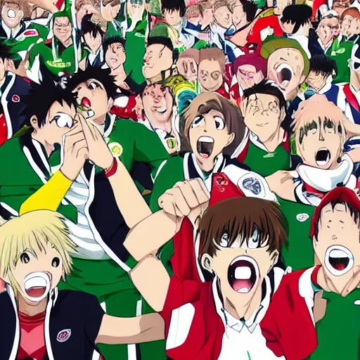 Image similar to drunk English football fans in a 2012 JUMP anime