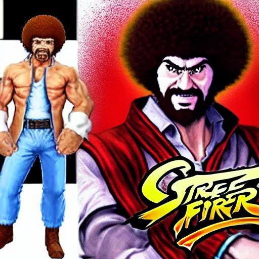 Image similar to Bob Ross as a street fighter character