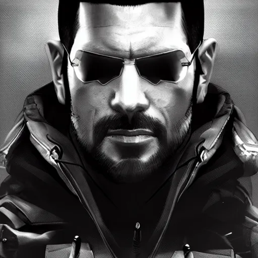 Image similar to Adam Jensen from Deus Ex as a GTA character, by Cedric Peyravernay, highly detailed, hyperrealism, excellent composition, cinematic concept art, dramatic lighting, trending on ArtStation