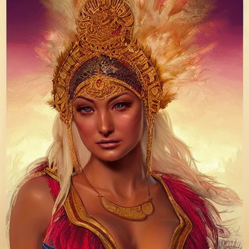 Image similar to lindsey pelas as bali dancer, portrait, highly detailed, digital painting, artstation, concept art, sharp focus, illustration, art by artgerm and greg rutkowski and alphonse mucha