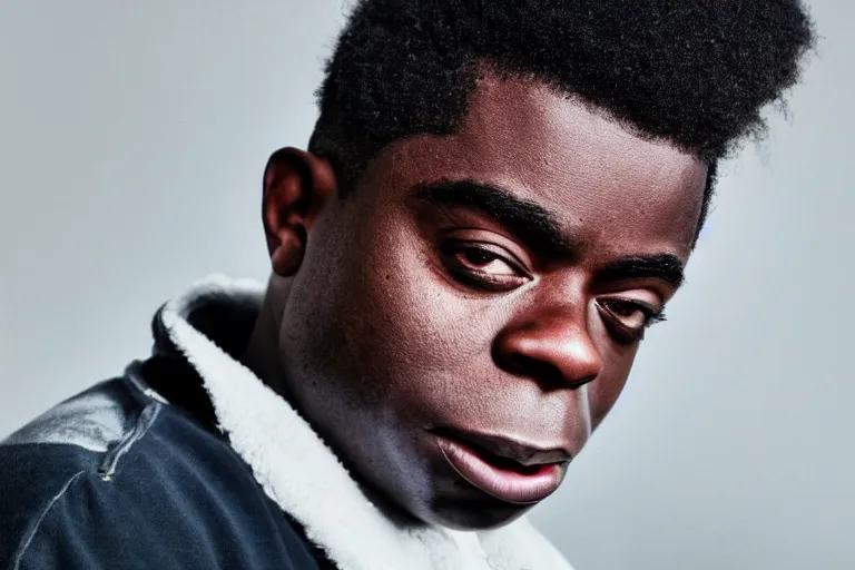 Image similar to cinematic still of kodak black, xf iq 4, f / 1. 4, iso 2 0 0, 1 / 1 6 0 s, 8 k, raw, dramatic lighting, symmetrical balance, in - frame, highly accurate facial features