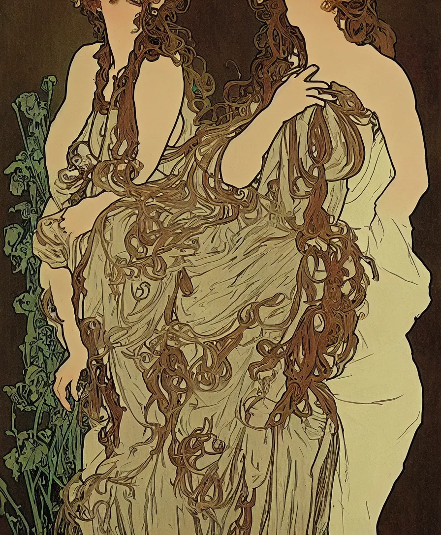 Prompt: portrait beautiful woman full body by Alphonse Mucha in the style of Davinci sketch