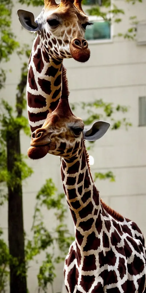 Prompt: a photo of jeff goldblum with a long giraffe neck