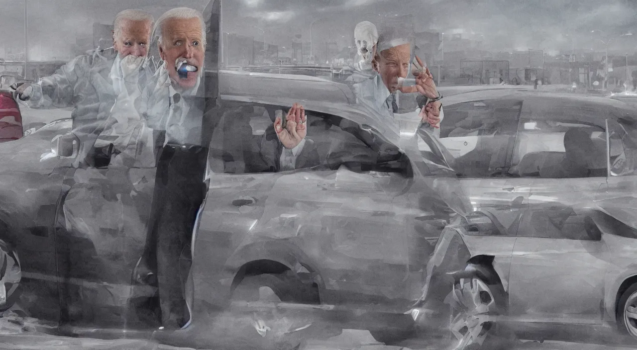 Prompt: ghost of joe biden haunting a walmart parking lot, realistic, detailed, 4 k