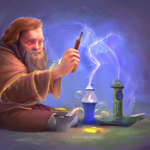 Prompt: wizard making a potion, digital art, 4 k, fantasy,