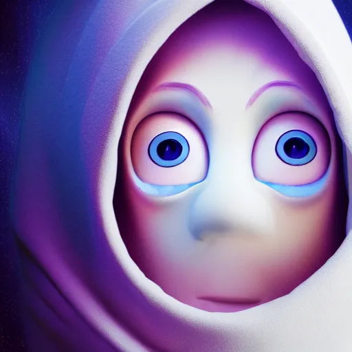 Prompt: glowing hooded spiritual being, portrait, kind face, inside out style, pixar style render, 4 k render, 8 k post - processing, cinematic