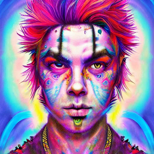 Prompt: ! dream an extremely psychedelic portrait of yungblud, surreal, lsd, face, detailed, intricate, elegant, lithe, highly detailed, digital painting, artstation, concept art, smooth, sharp focus, illustration,