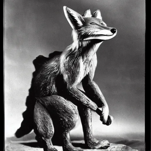 Prompt: anthropomorphic fox who is a medieval knight, 1930s film