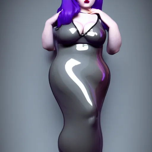 Image similar to a curvy feminine pale goth cutie wearing an elegant elaborate tight latex-nylon-leather sequined tube gown with purple-grey highlights, thin-waist, cgsociety, photorealistic, sublime-comforting ambience, 16k, smooth, sharp focus, trending on ArtStation, volumetric lighting, fully clothed, worksafe