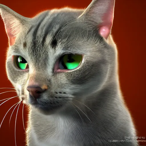 Image similar to photorealistic cat dog hybrid. hyperdetailed photorealism, 1 0 8 megapixels, amazing depth, high resolution, 3 d shading, 3 d finalrender, 3 d cinematic lighting, glowing rich colors, psychedelic overtones, artstation concept art.