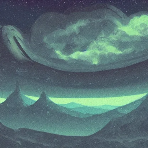 Image similar to grainy atmospheric alien landscape