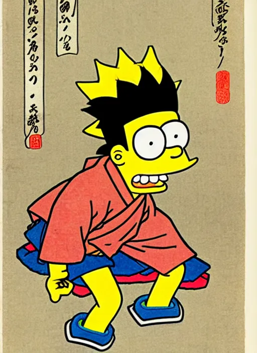 Image similar to bart simpson as a yokai illustrated by kawanabe kyosai and toriyama sekien