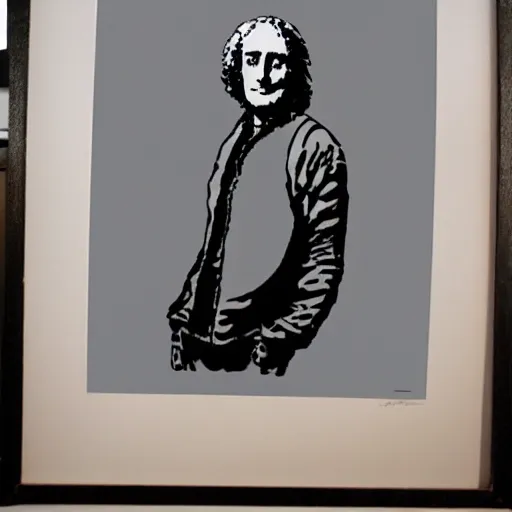 Prompt: individual isaac newton silk screen banksy