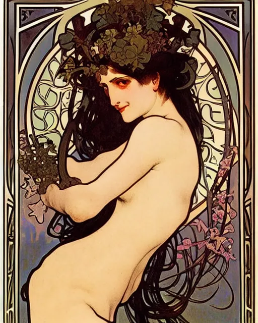 Image similar to a beautiful succubus by alphonse mucha