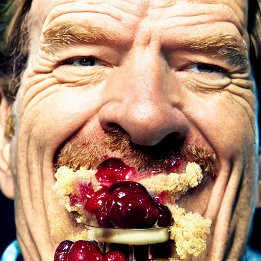 Image similar to closeup portrait of happy bryan cranston, mouth full with cranberies, submerged in cranberries, food photography, natural light, sharp, detailed face, magazine, press, photo, steve mccurry, david lazar, canon, nikon, focus