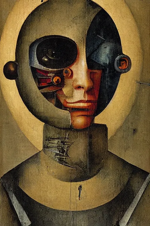 Image similar to Abstract. Portrait of a cyborg woman. Hieronymus Bosch.