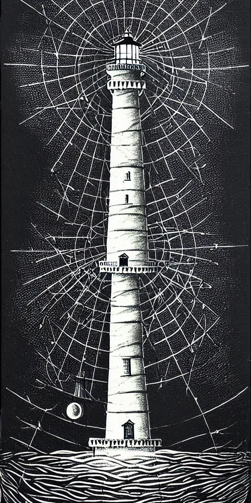 Image similar to an epic lighthouse radiates a unique canto'as above so below'while being ignited by the spirit of haeckel and robert fludd, breakthrough is iminent, glory be to the magic within, in honor of saturn, painted by ronny khalil