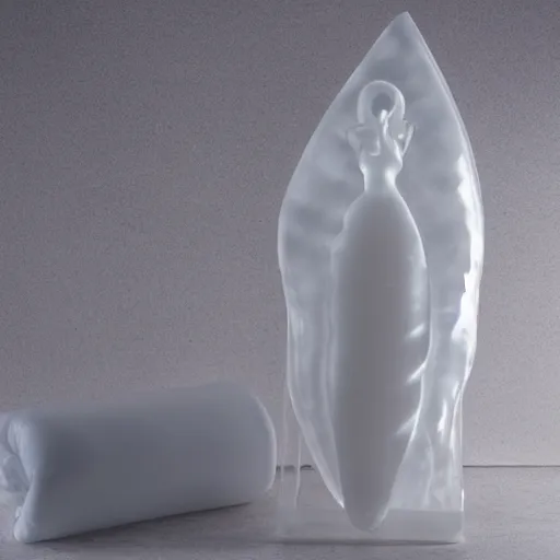 Image similar to Ice sculpture form of hot water bag, white background