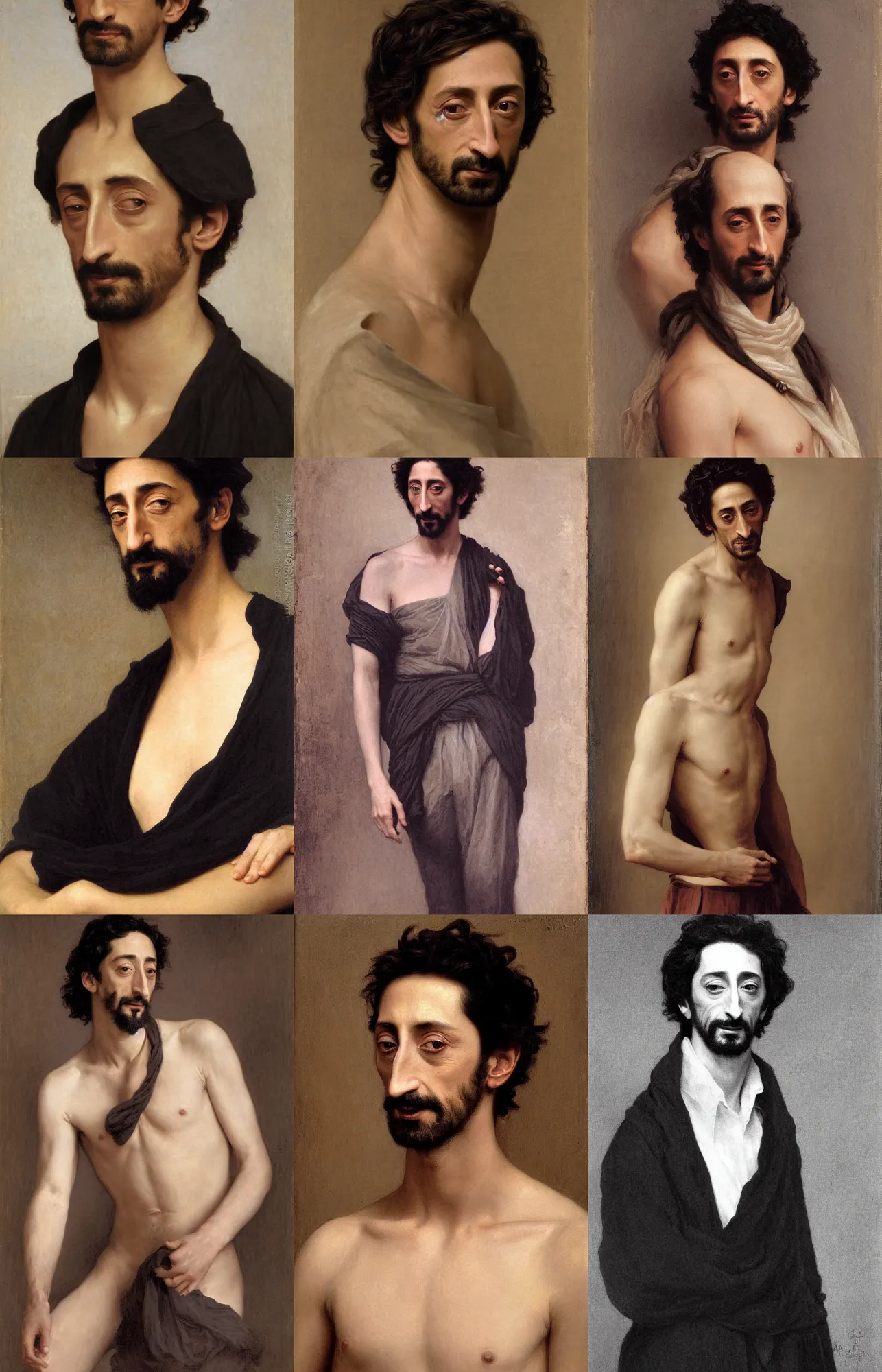 Image similar to portrait of adrien brody by william bouguereau