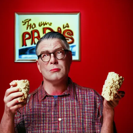 Prompt: a film still of bob from twin peaks eating cereal in the red room, cinematic lighting, high resolution, 4 k