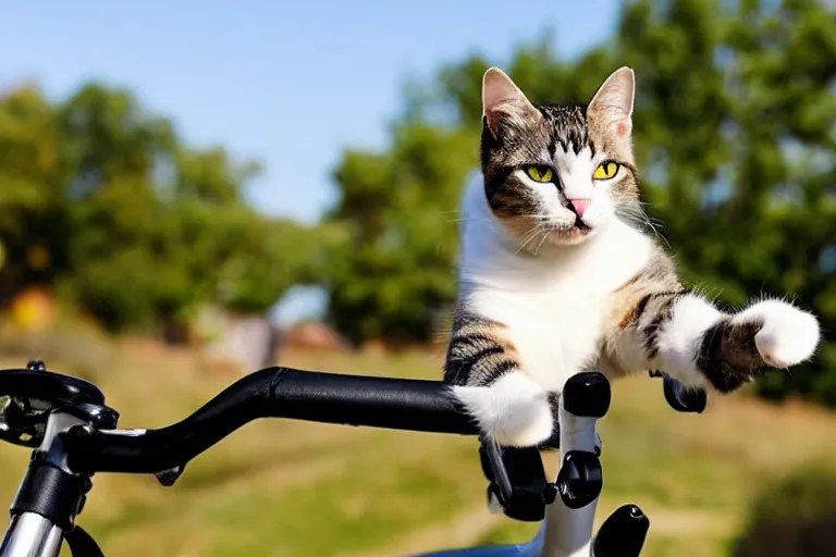 Image similar to cat flying on a bicycle