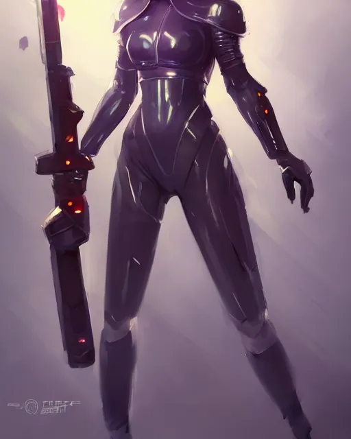 Image similar to concept art of a futurstic warior, wearing tight futurstic clothes, holding a futuristic weapon | | cute - fine - fine details by stanley artgerm lau, wlop, rossdraws, james jean, andrei riabovitchev, marc simonetti, and sakimichan, trending on artstation