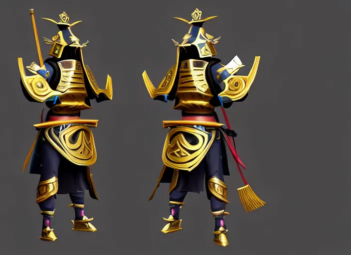 Image similar to suit of gilded samurai armor, stylized stl, 3 d render, activision blizzard style, hearthstone style