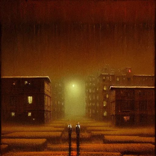 Image similar to eerie town by Beksinski