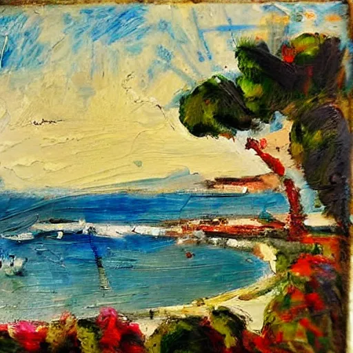 Prompt: by the sea , Naples, Italy, Expressive impressionist style, painted with a palette knife