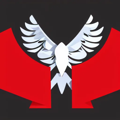 Image similar to geometric white eagle, flying above an open black book, icon, red background, vector, simple logo, cgsociety, artstation