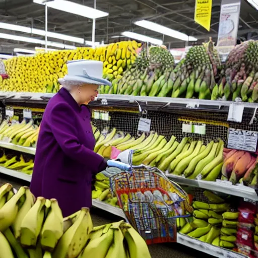 Image similar to Queen Elizabeth shopping for bananas at Wal-Mart