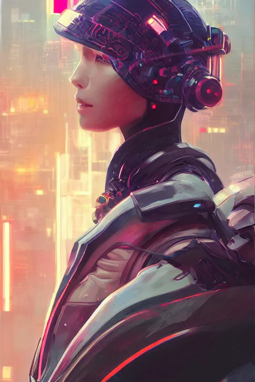 Image similar to portrait futuristic Ninja Girl, in future cyberpunk tokyo rooftop , ssci-fi, fantasy, intricate, very very beautiful, elegant, neon light, highly detailed, digital painting, artstation, concept art, smooth, sharp focus, illustration, art by WLOP and tian zi and alphonse mucha