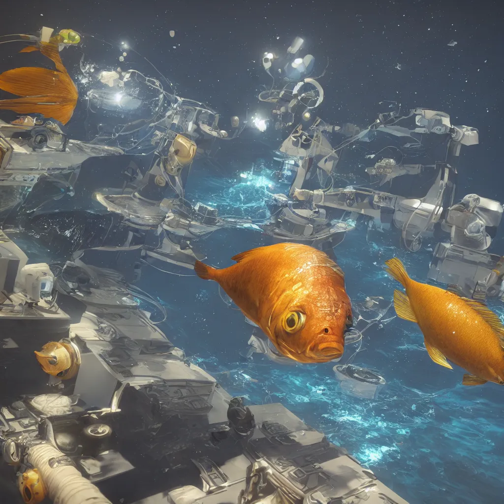 Image similar to fish astronaut, unreal engine, 4 k, ray - tracing,