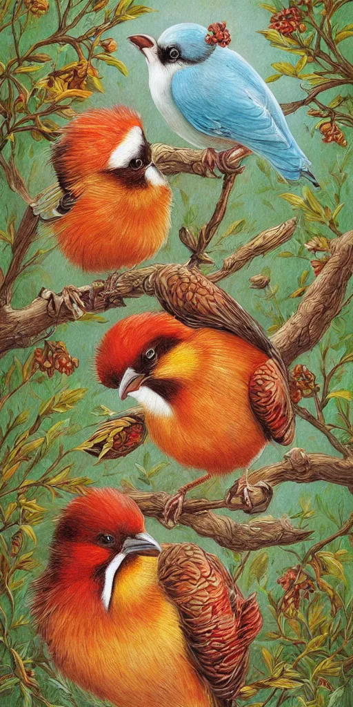 Image similar to greeting card, love, beautiful birds, by greg simkins, warm colors, cozy