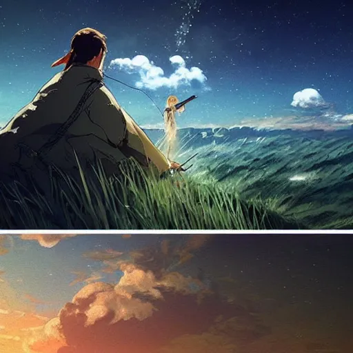 Image similar to I could handle the concept art visuals but the lomo photo was what got to me | detailed character study | botw-interstellar-studio-ghibli #hyperreal #intricate #cinematic-composition, [32k hd]^10--w 450