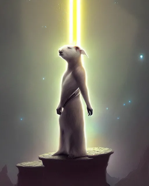 Prompt: a white capybara dressed as a sith lord, beautiful, agile, fairy, myth, legend, detailed, trending on artstation, light effects, kilian eng, john harris, bastien lecouffe - deharme