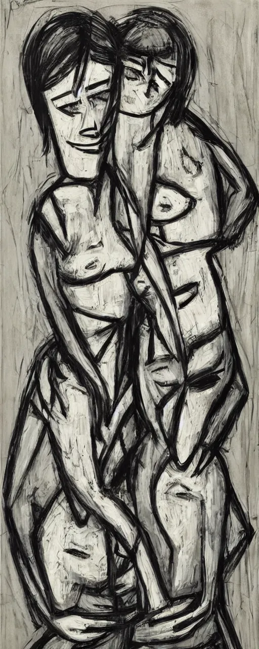 Image similar to best friends forever, by bernard buffet, 8 k, trending on artstation