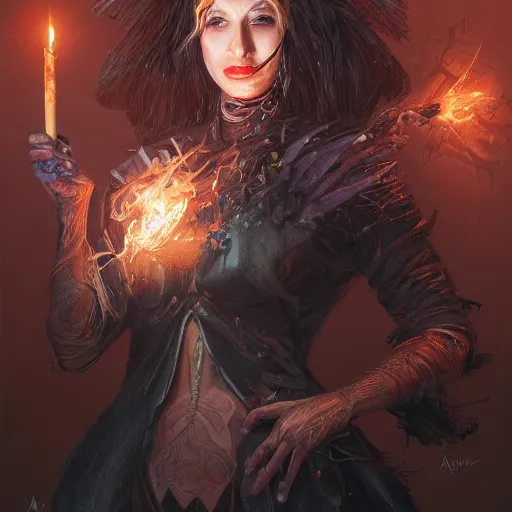 Prompt: a beautiful portrait of a witch casting a spell by Adrian Smith, featured on artstation