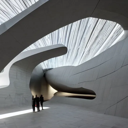Prompt: stunning beautiful futuristic museum by Coop Himmelblau, Zaha Hadid