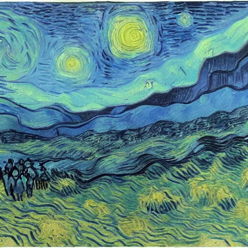 Image similar to painting of alien invasion apocalypse by Vincent Van Gogh