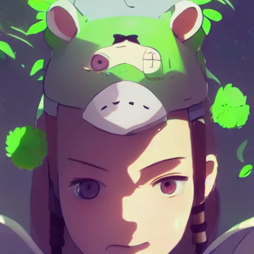 Image similar to a green hamster, illustration concept art anime key visual trending pixiv fanbox by wlop and greg rutkowski and makoto shinkai and studio ghibli and kyoto animation symmetrical facial features