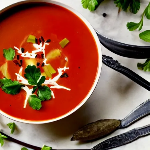 Prompt: a bowl of soup that looks like Mars