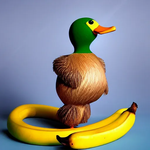 Prompt: duck with a banana body