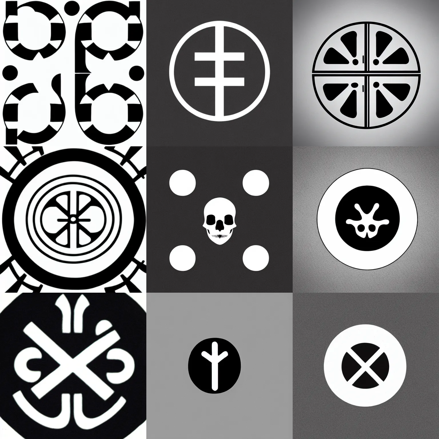 Prompt: minimal memento mori logo by karl gerstner, monochrome, symmetrical
