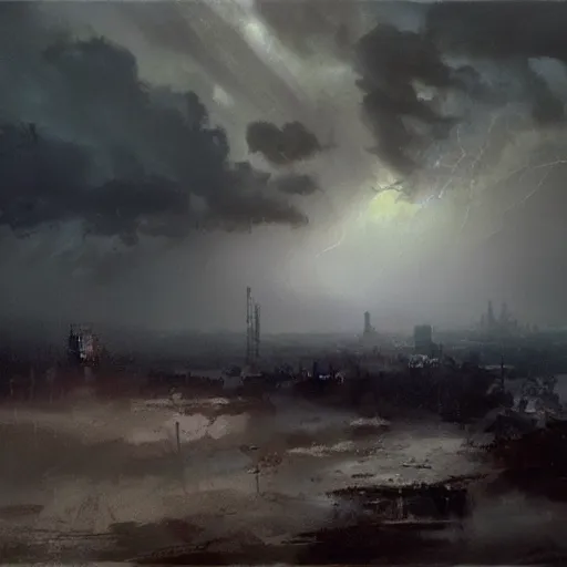 Image similar to a thunderstorm in heaven, ominous, eerie, heavenly, craig mullins