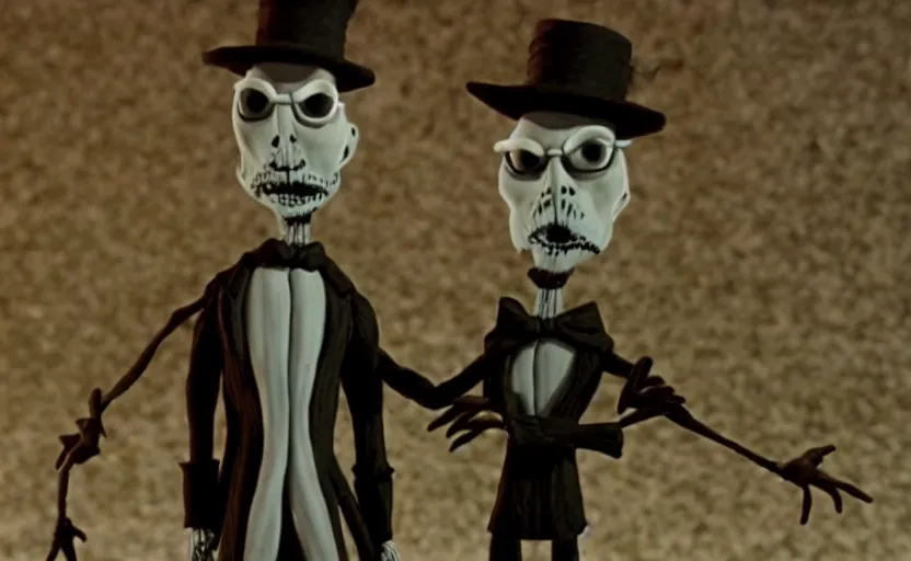 Prompt: A still of Walter White in Nightmare Before Christmas by Tim Burton, claymation,