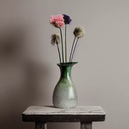 Prompt: monochrome watercolor high vase with dry flowers, background chiffon